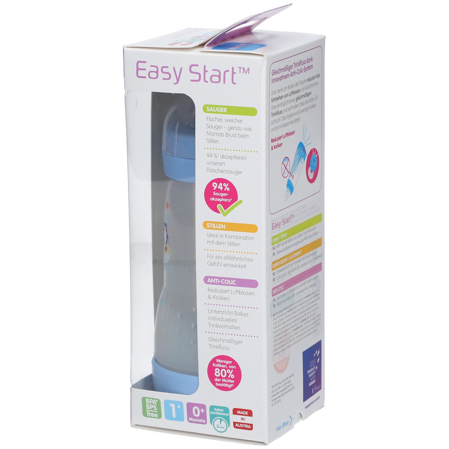 MAM Easy Start™ Biberon Anti-colique bleu 0 mois et + 260 ml