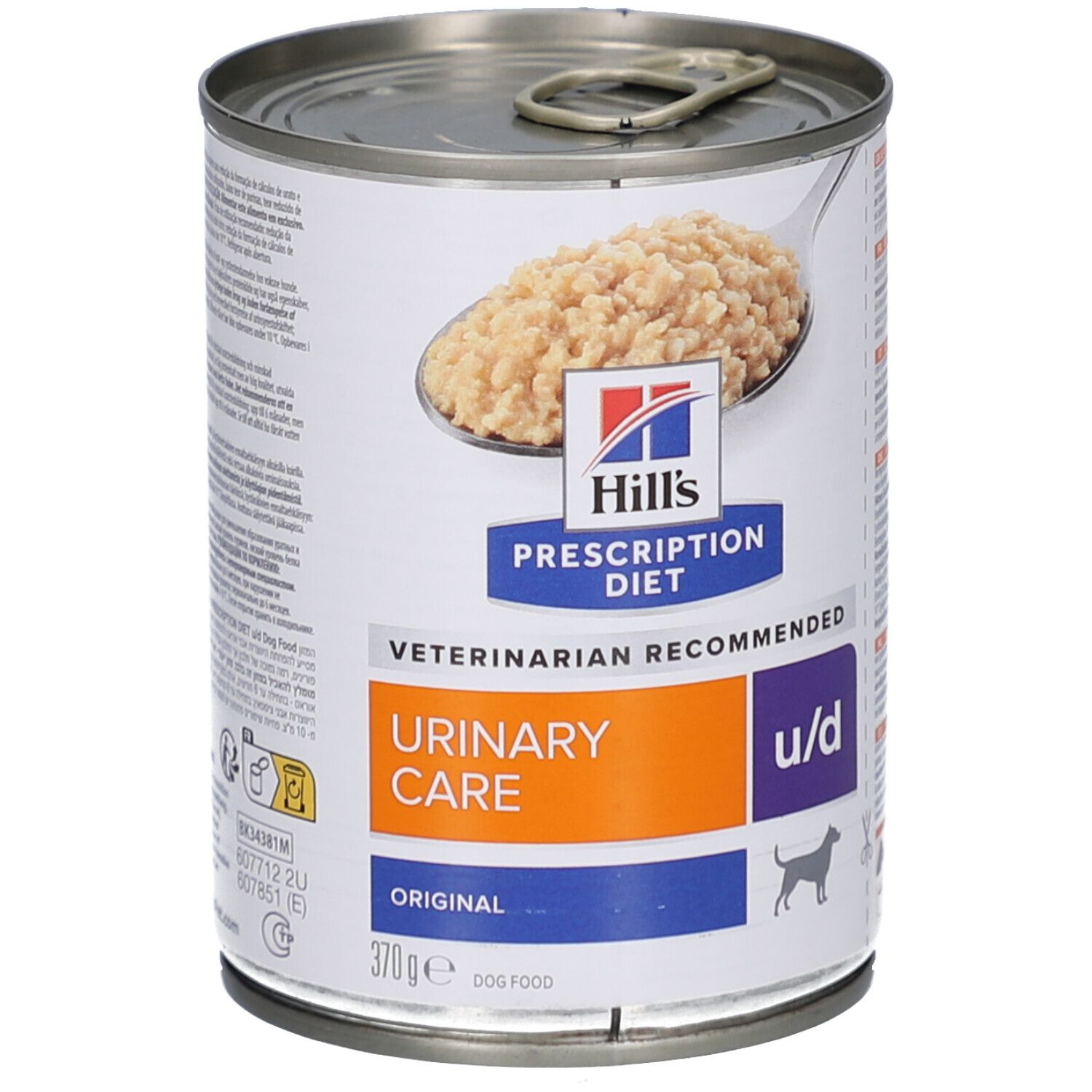 Dose Hill's Prescription Diet Urinary Care u/d Original für Hunde. Aufschrift: Urinary Care u/d, Original, 370g. Futter in der Dose.