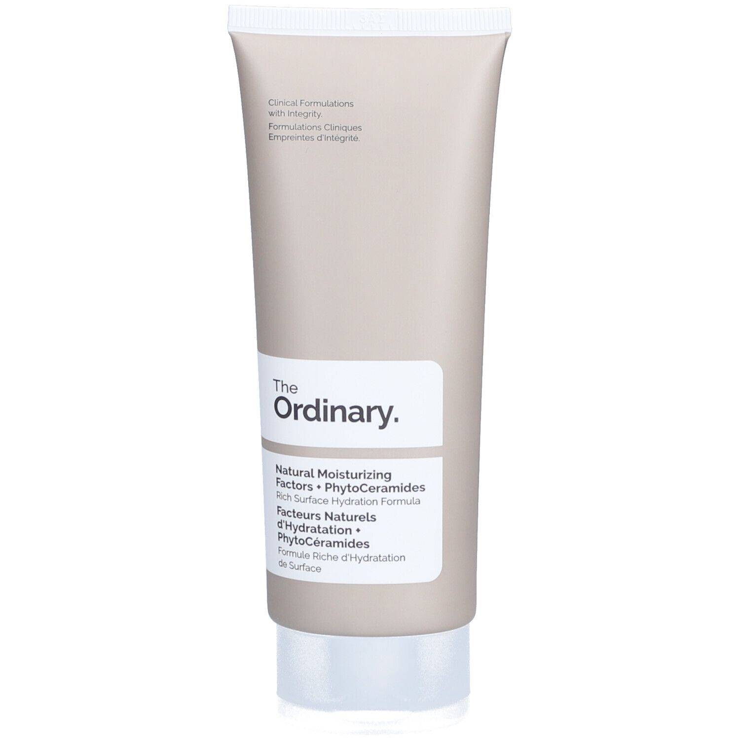 Beige Tube mit weißem Deckel. Aufkleber mit Produktnamen und Marke: The Ordinary. Text in Englisch und Französisch.