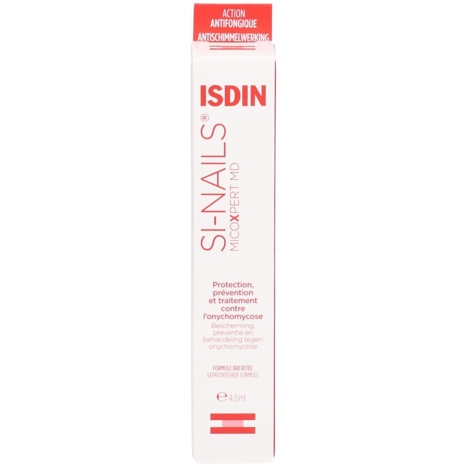 Produktverpackung und Stift. Aufschrift: ISDIN Si-Nails MicoXpert MD.