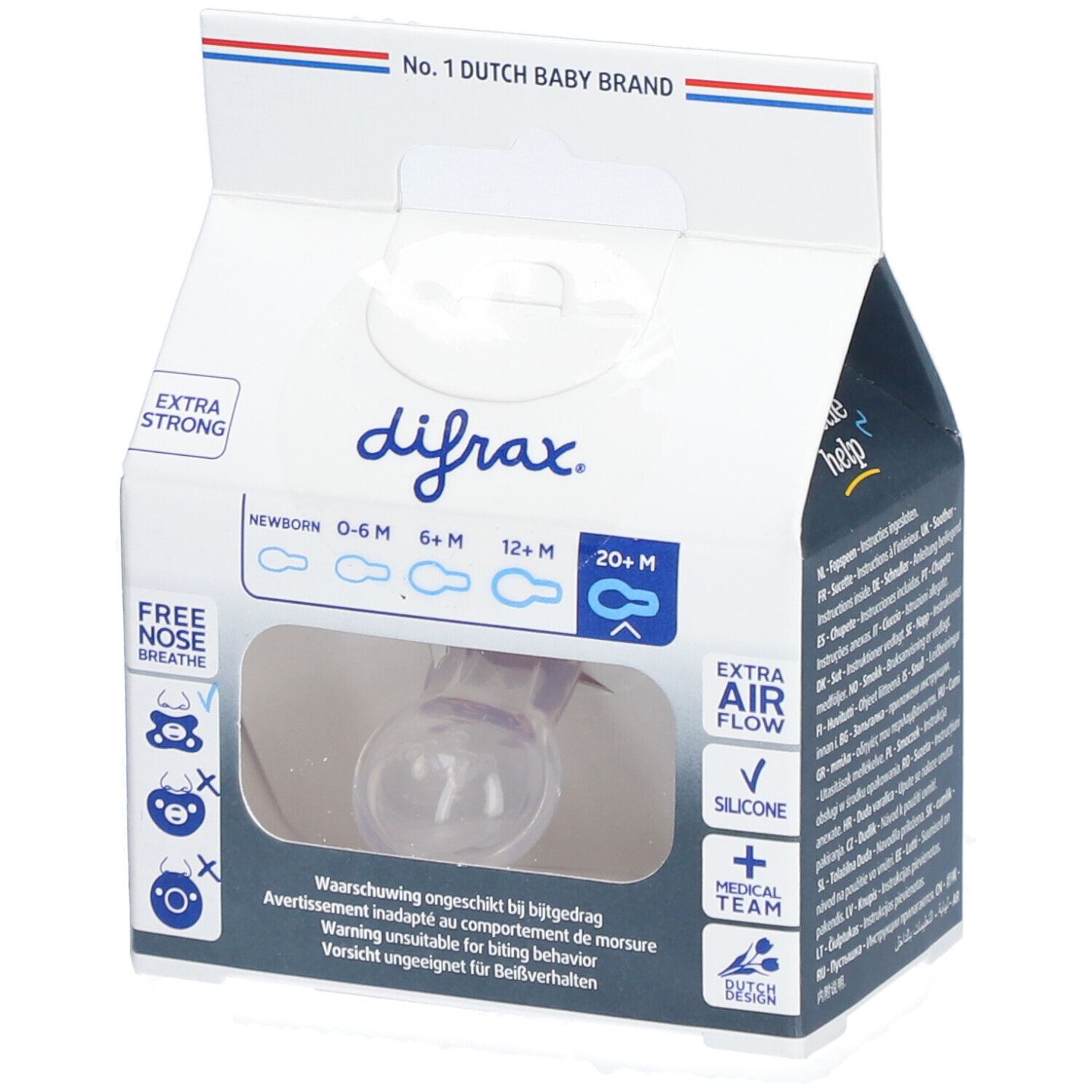 Sucette Difrax, Natural Pink Opal, 20+ mois, extra forte, flux d'air extra.