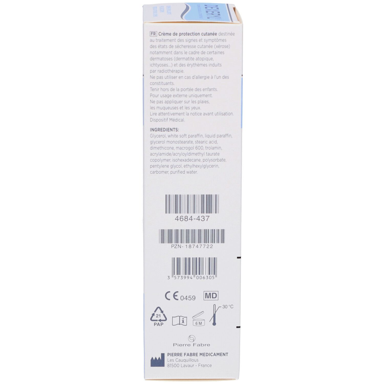 Rückseite der Produktverpackung mit Text und Informationen. Medizinprodukt.