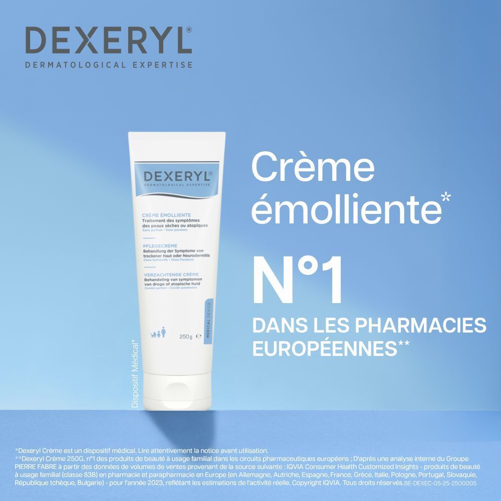 Visuel publicitaire avec tube de crème et texte. Dispositif médical.