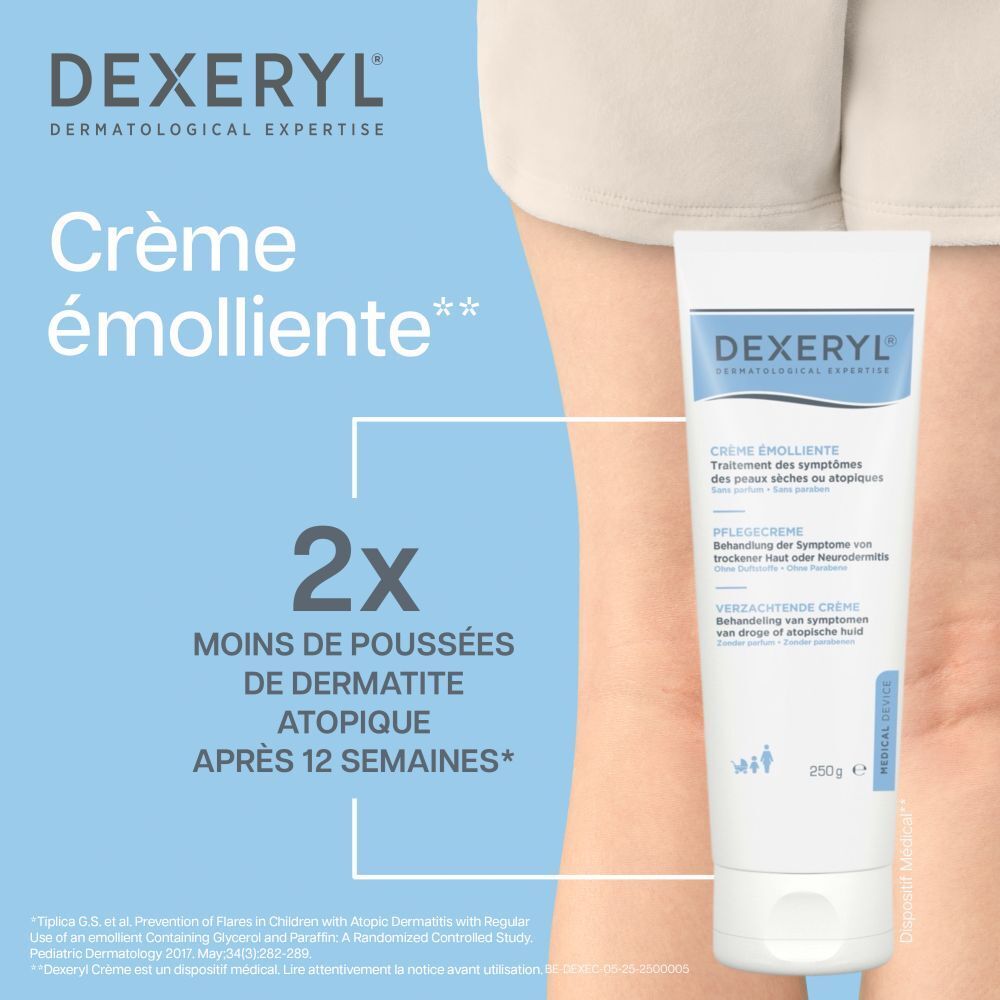 Visuel publicitaire avec tube de crème et texte. Dispositif médical.