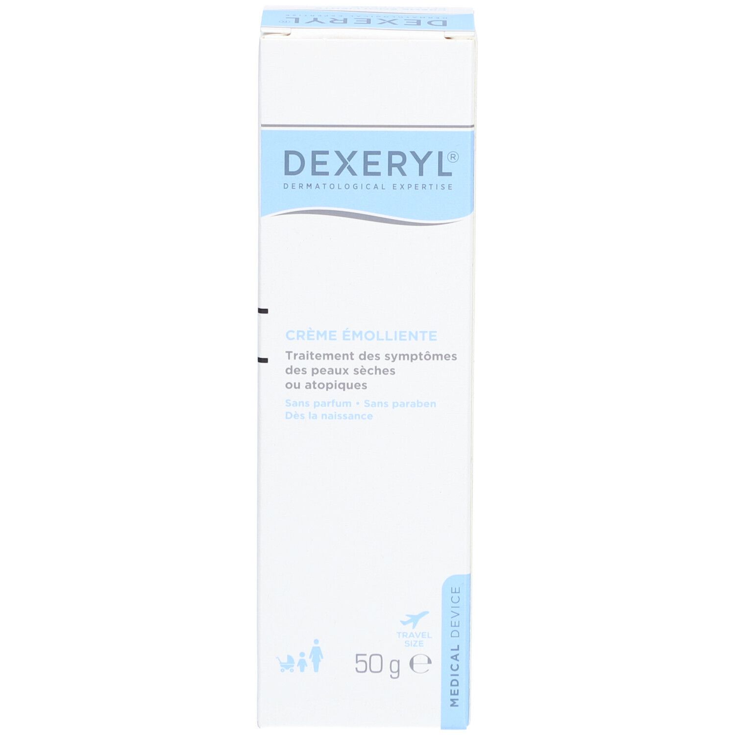 Dexeryl Creme Schachtel. Weiße Schachtel mit blauer Beschriftung. 50g.