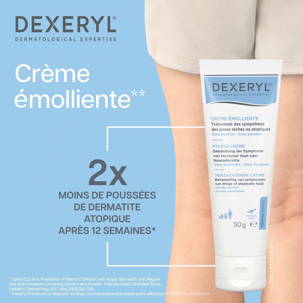 Tube de crème Dexeryl. 50g. Crème émolliente. Dispositif médical.