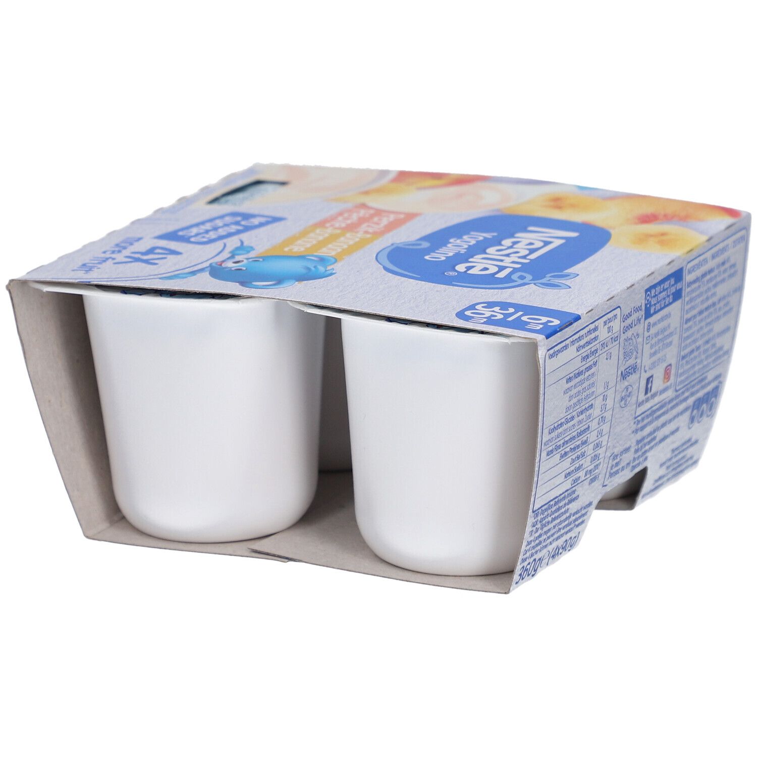 Nestlé Yogolino, 4 Becher, Pfirsich-Banane. Verpackung mit Produktabbildung, 6m+. Ohne Zuckerzusatz, 4x mehr Frucht.