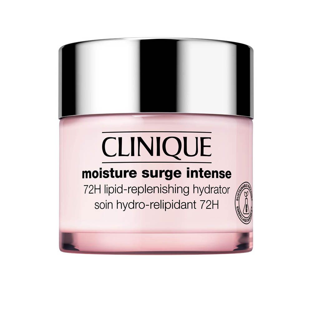 Clinique Moisture Surge Intense 72H Lipid-Replenishing Hydrator in einem rosa Tiegel.
