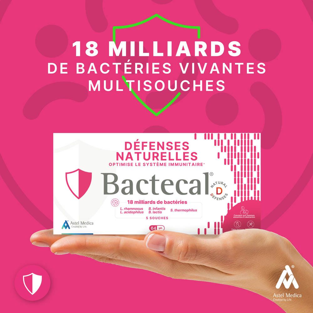Bactecal D boîte de 16 sachets, 18 milliards de bactéries, vue latérale.