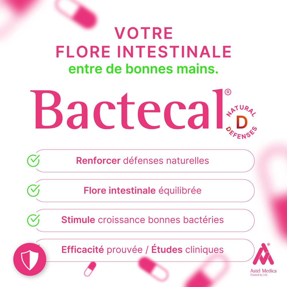 Bactecal D boîte de 16 sachets, 18 milliards de bactéries, pour les défenses naturelles.