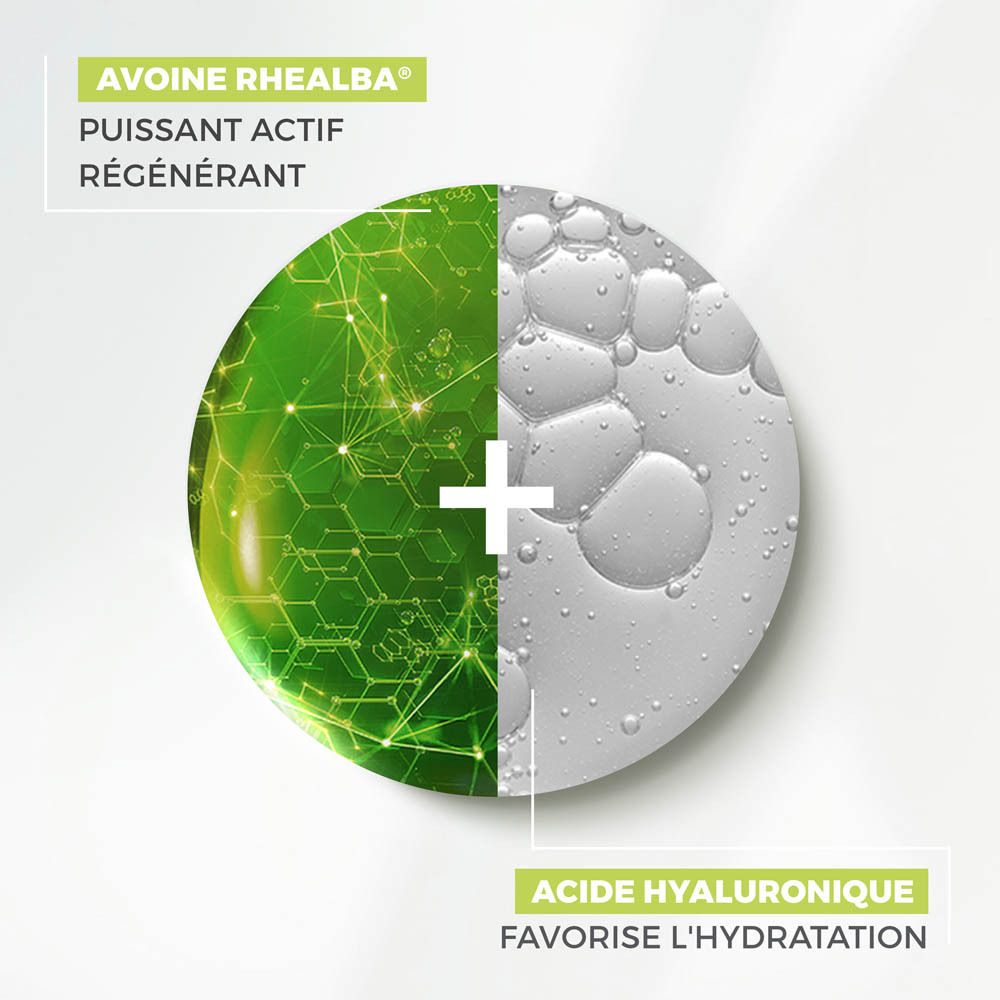 Trois produits côte à côte. Texte: Lait corps 72H, crème douche hydratante, stick lèvres.