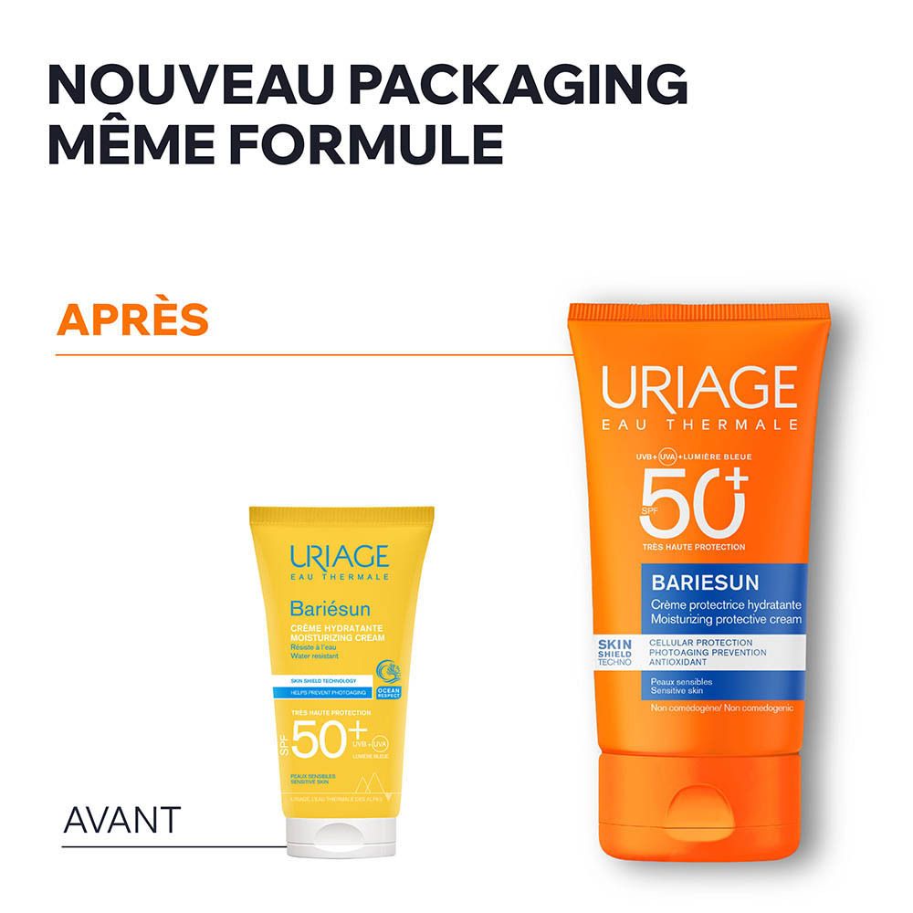 Comparaison avant-après : Uriage Bariésun crème solaire, nouveau design.