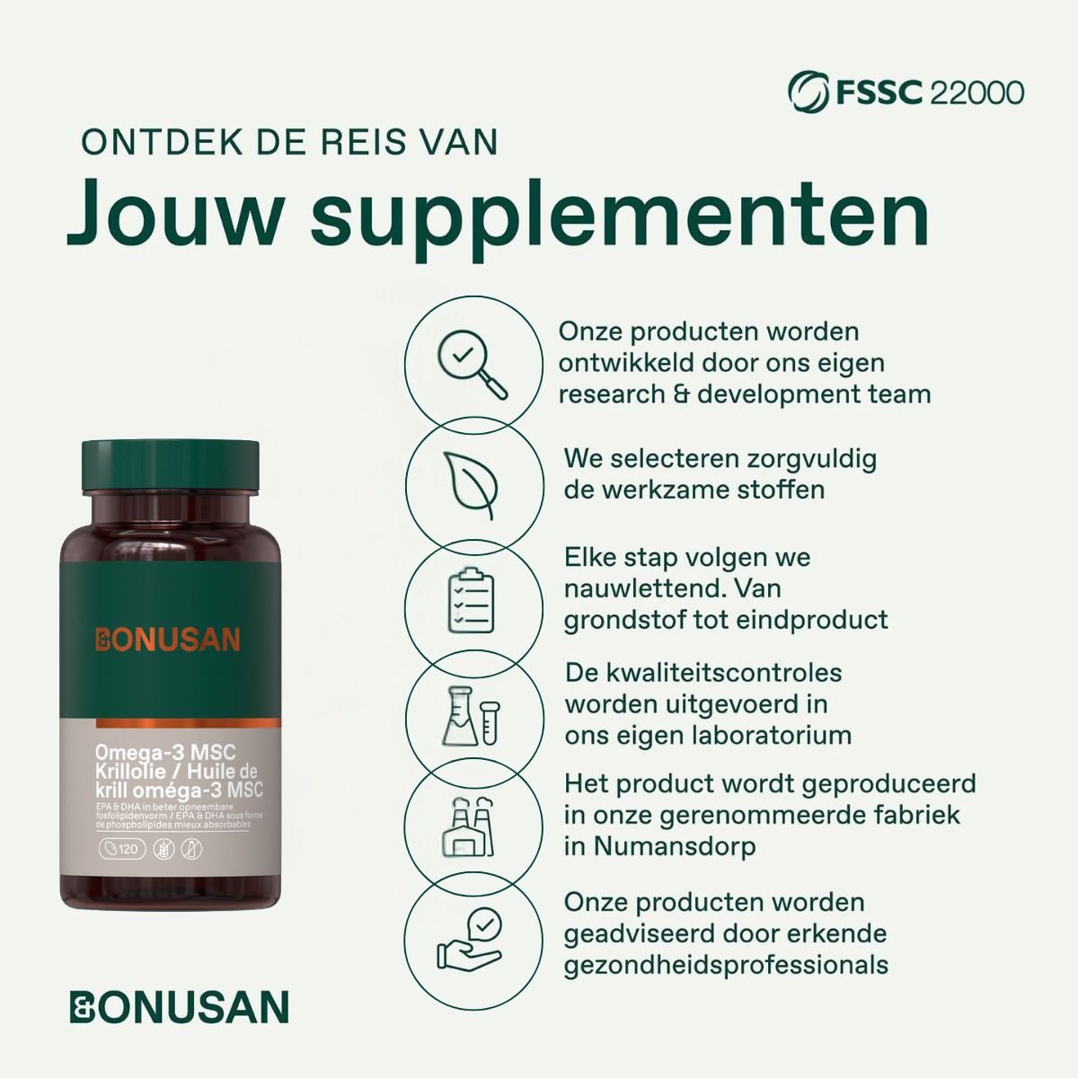 Entdecken Sie die Reise Ihrer Nahrungsergänzungsmittel. Bonusan Omega-3 MSC Krillöl. FSSC 22000.