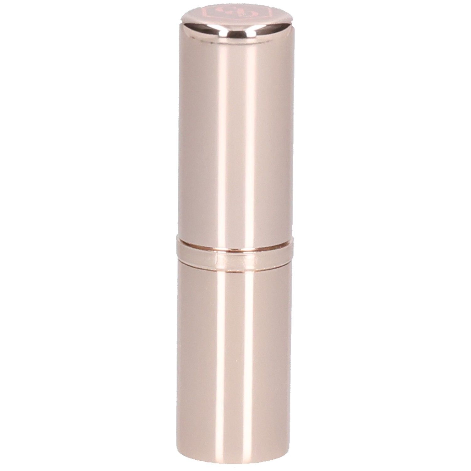 Roséfarbener Lippenstift in zylindrischer Hülse. Oberteil mit Logo. Unterteil mit Schriftzug.