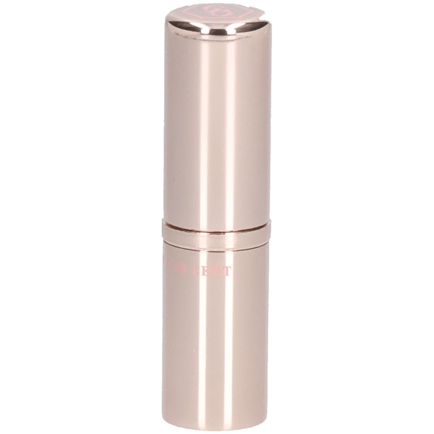 Roséfarbener Lippenstift in zylindrischer Hülse. Oberteil mit Logo. Unterteil mit Schriftzug.