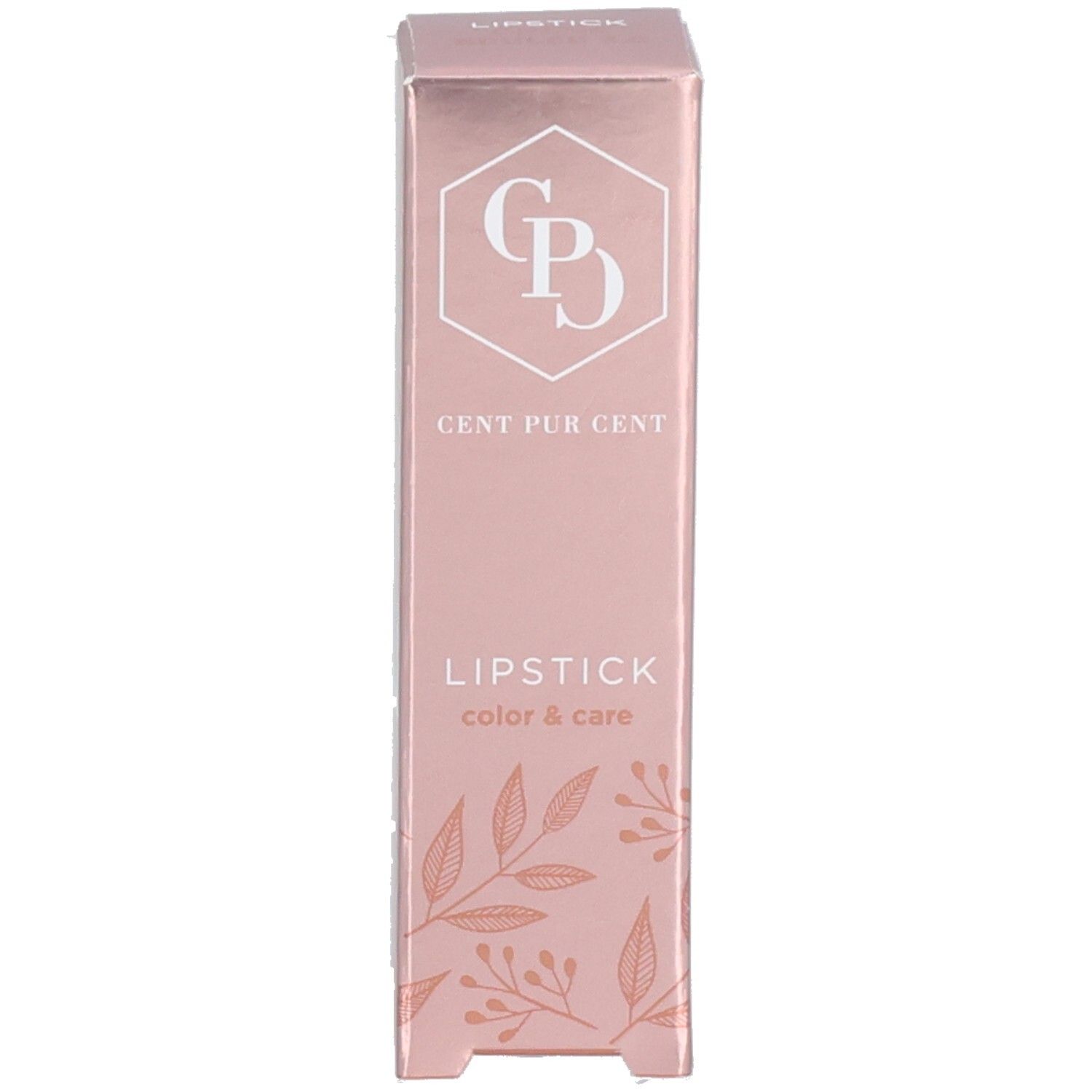 Verpackung mit Logo und Text. Rosa Farbton. Aufschrift: LIPSTICK color & care.