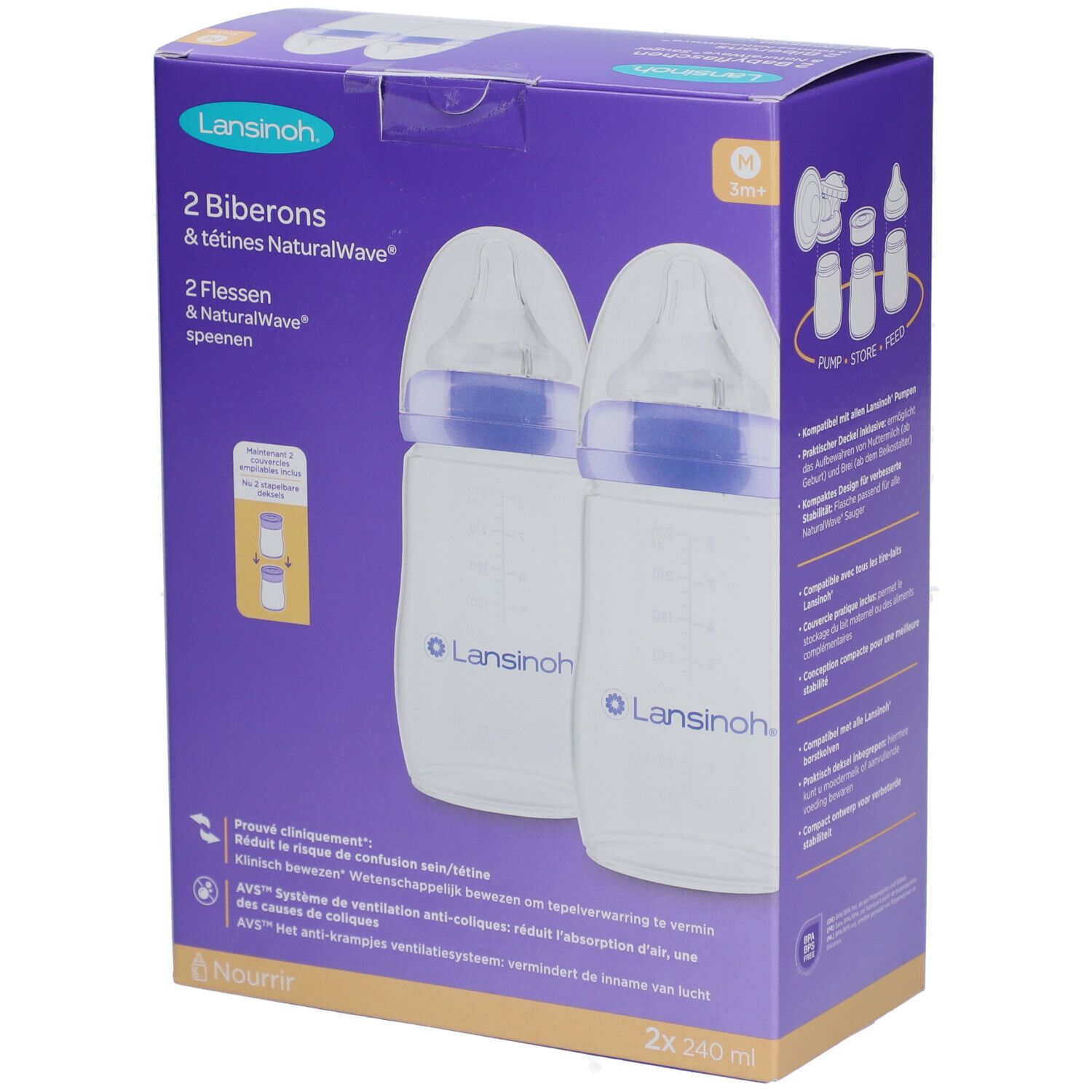 Lansinoh Zuigfles + NaturalWave Speen 3m+ 240 ml
