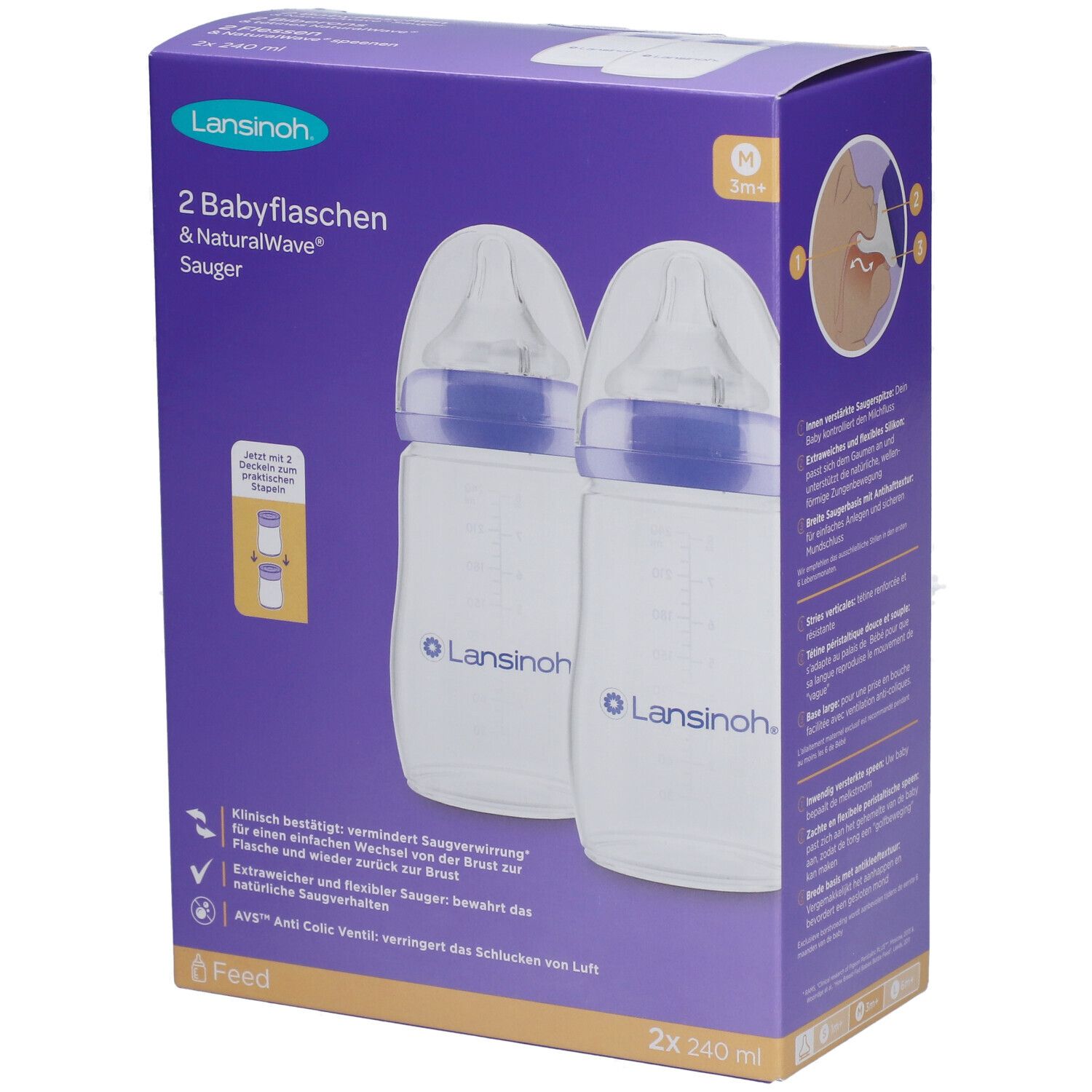 Lansinoh Zuigfles + NaturalWave Speen 3m+ 240 ml