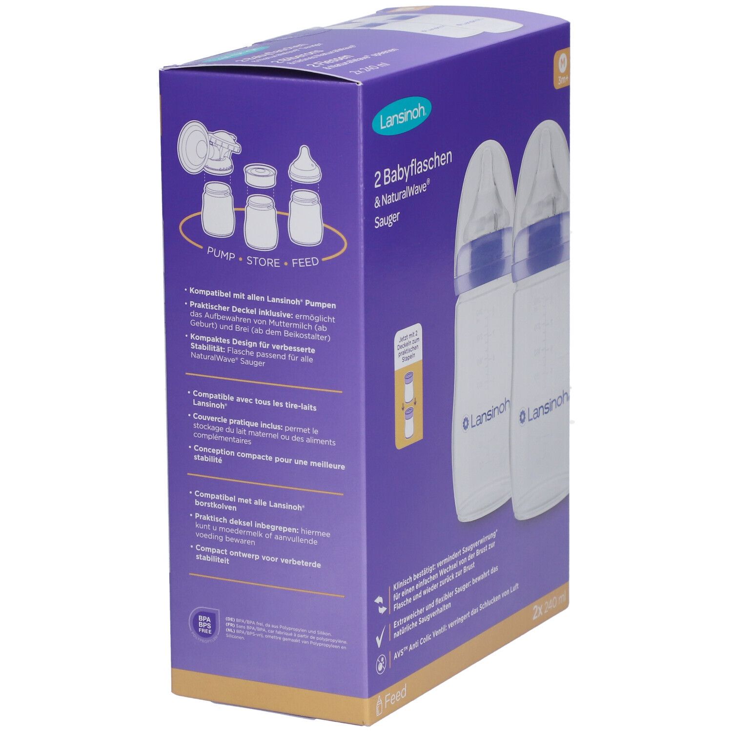 Lansinoh Zuigfles + NaturalWave Speen 3m+ 240 ml