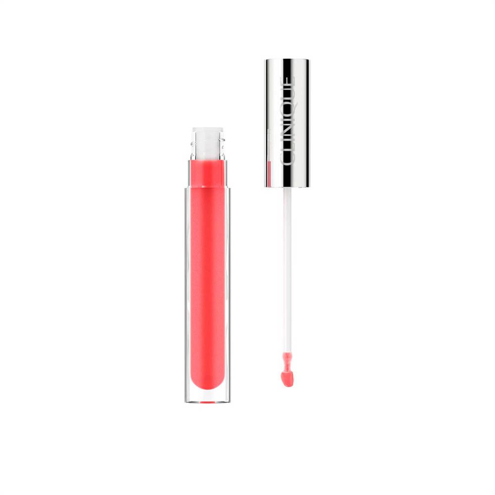 Ein Clinique Lippenstift mit Applikator in einem leuchtenden Korallenton.