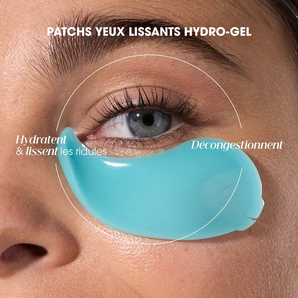 Œil avec patch. Texte: Hydratent & lissent les ridules.