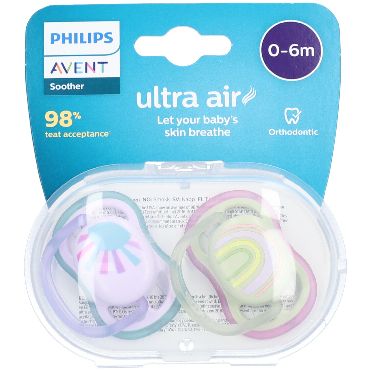 Philips Avent Ultra Air Fopspeen Zon/Regenboog Girl 0-6 Maanden SCF085/59