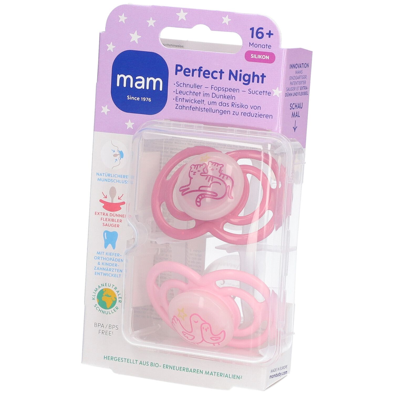 MAM Perfect Nuit Rosa Silikon-Schnuller-Duo ab 16 Monaten