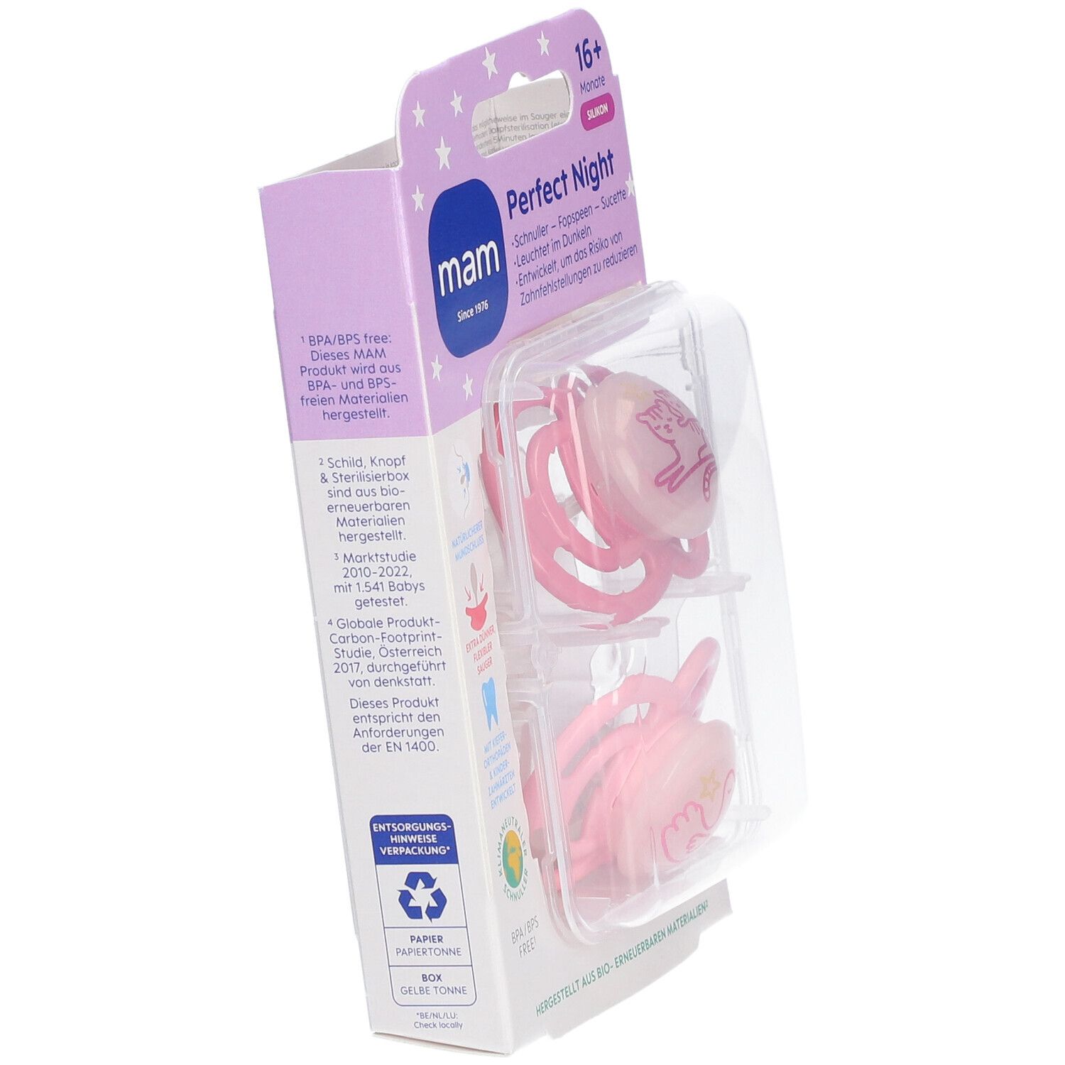 MAM Perfect Nuit Rosa Silikon-Schnuller-Duo ab 16 Monaten