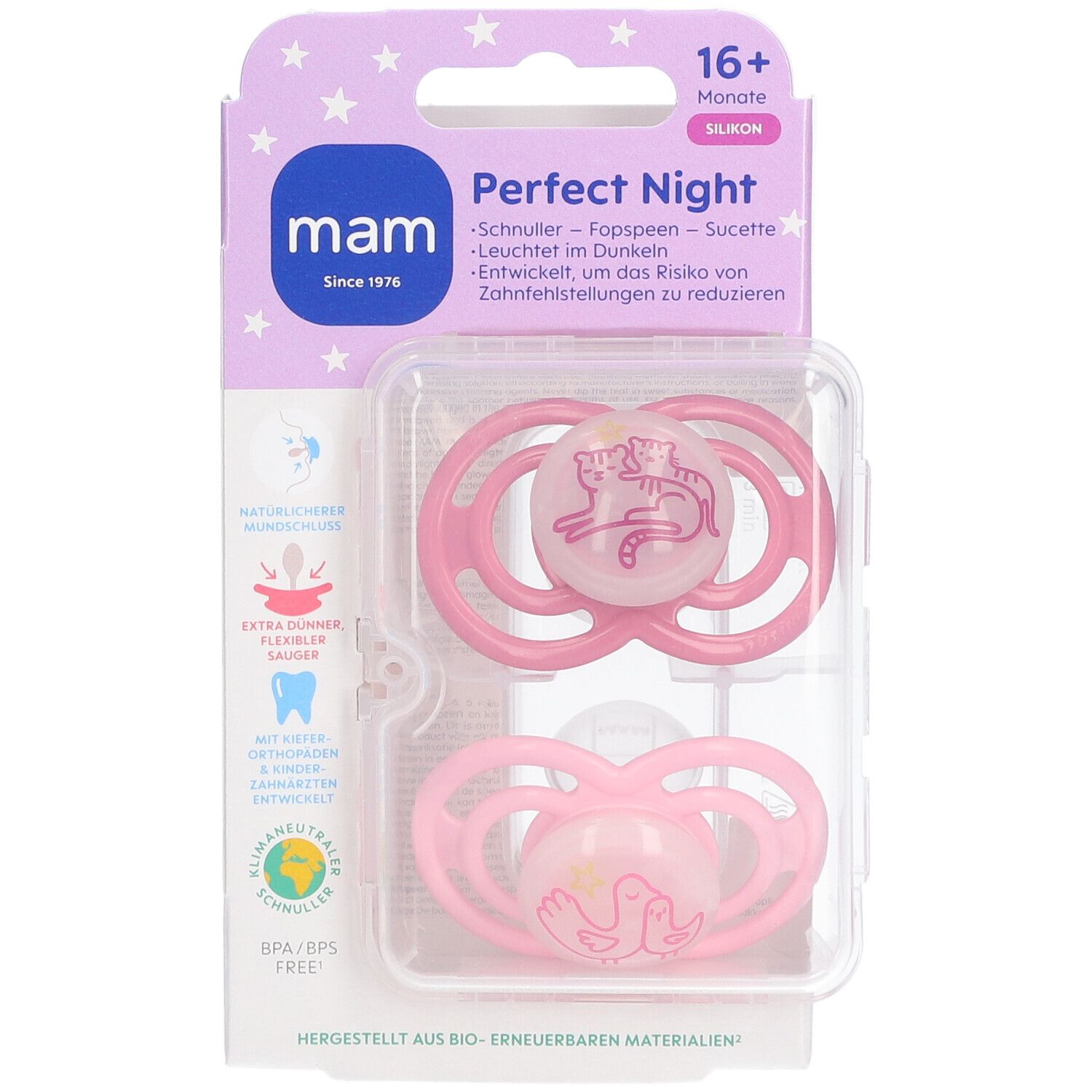 MAM Perfect Nuit Rosa Silikon-Schnuller-Duo ab 16 Monaten