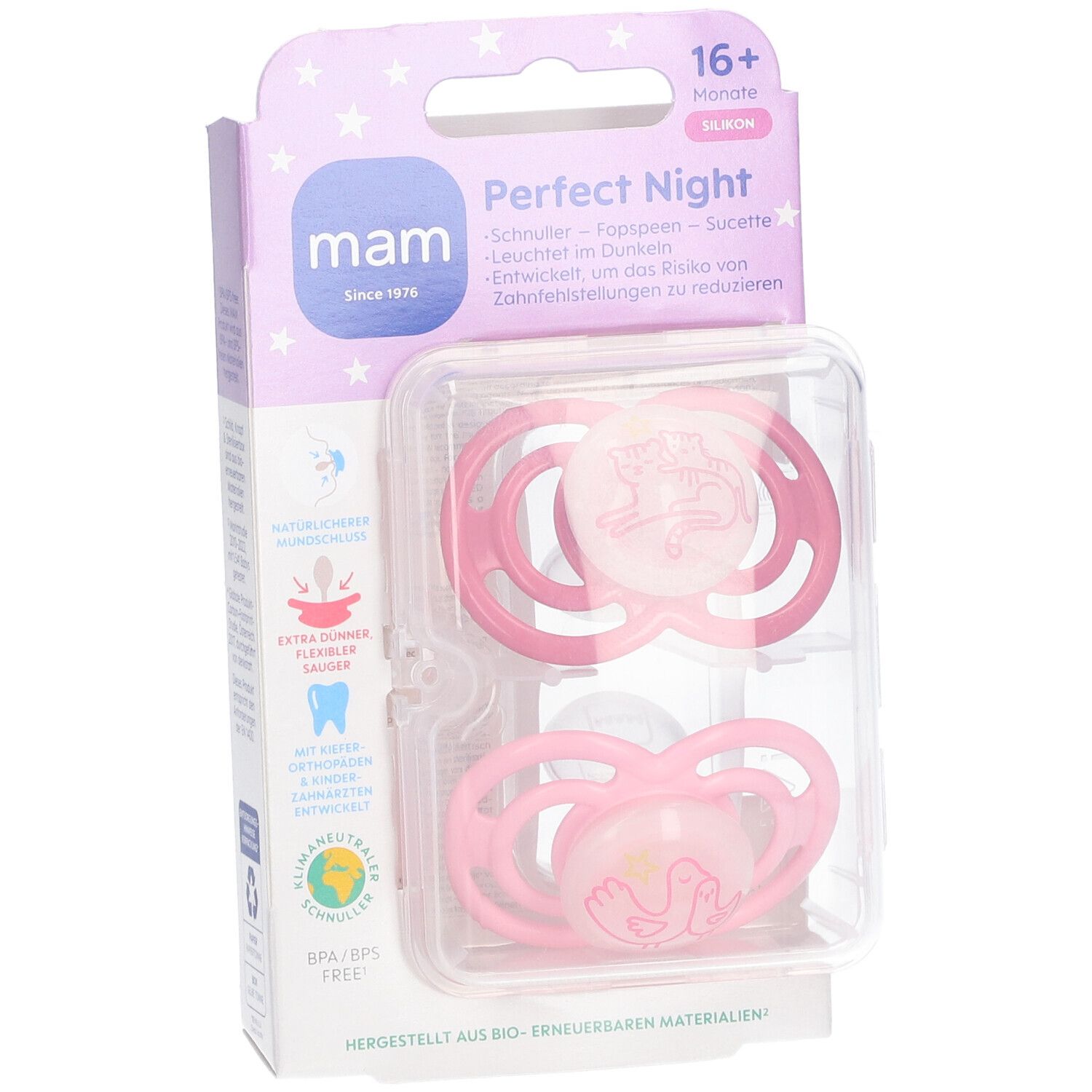 MAM Perfect Nuit Rosa Silikon-Schnuller-Duo ab 16 Monaten