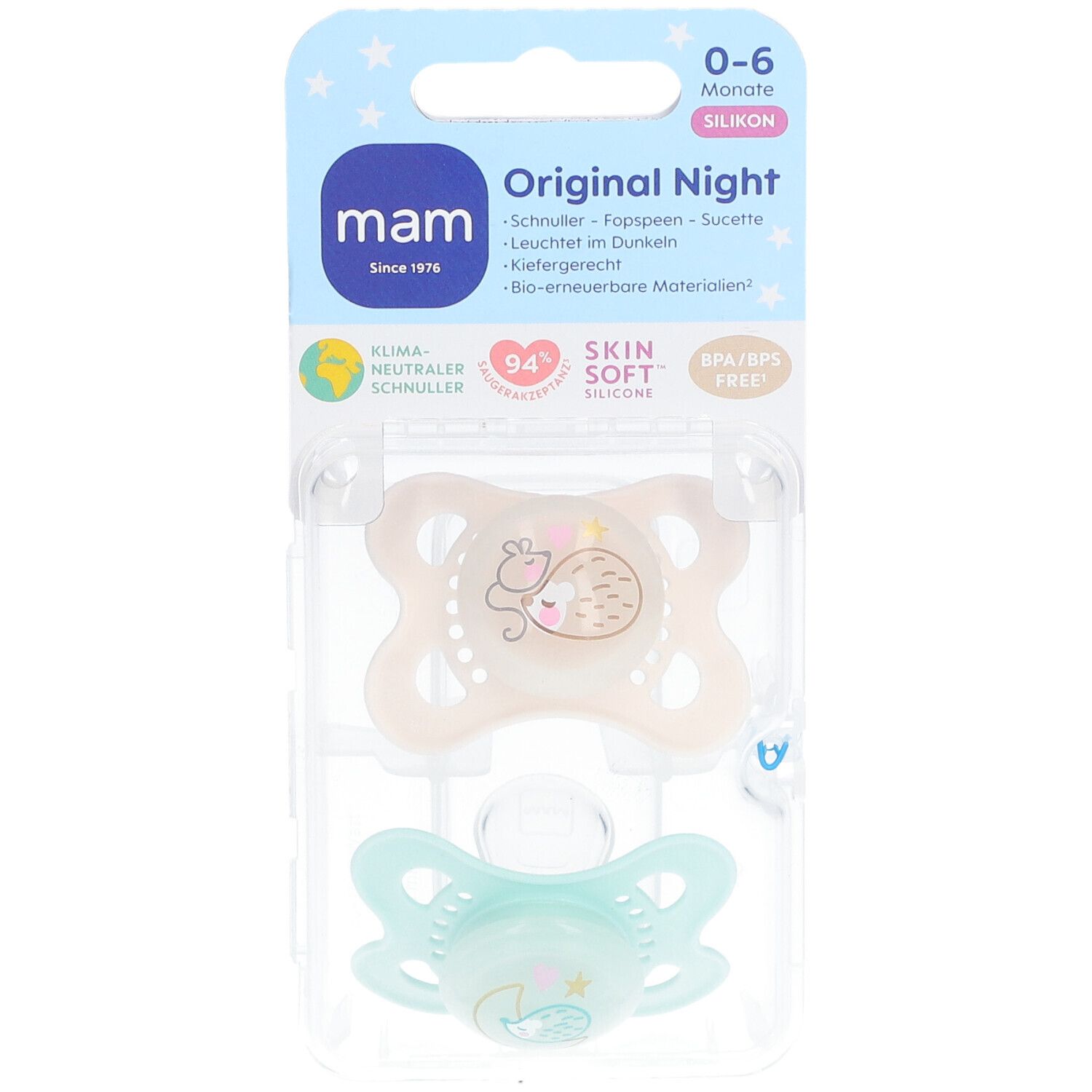 MAM Original Pure Night Silicone Tétines 0-6 (couleur au choix)