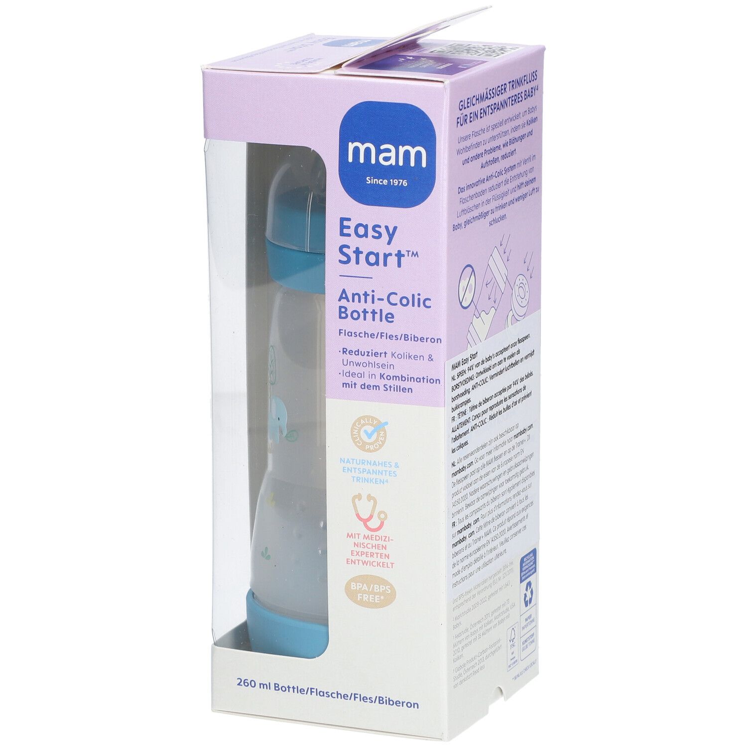 MAM Easy Start™ Biberon anti-coliques bleu 260 ml - 0 mois et +