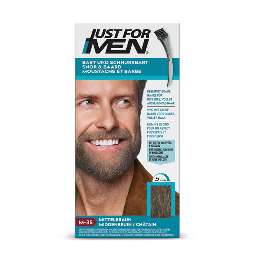 Just For Men Bart und Schnurrbart M-35 Mittelbraun. Grauabdeckung für Bart.