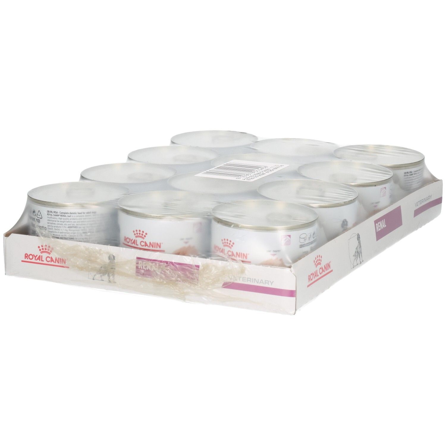 Zwölf Dosen Royal Canin Veterinary Renal Mousse im Karton.
