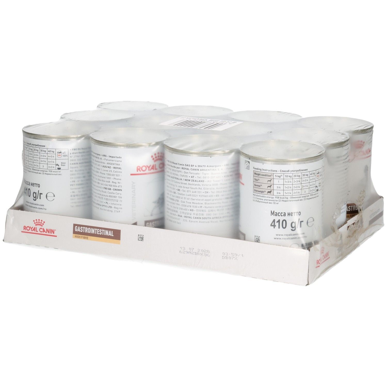 Zwölf Dosen Royal Canin Veterinary Diät Gastrointestinal Hundefutter, je 410g.
