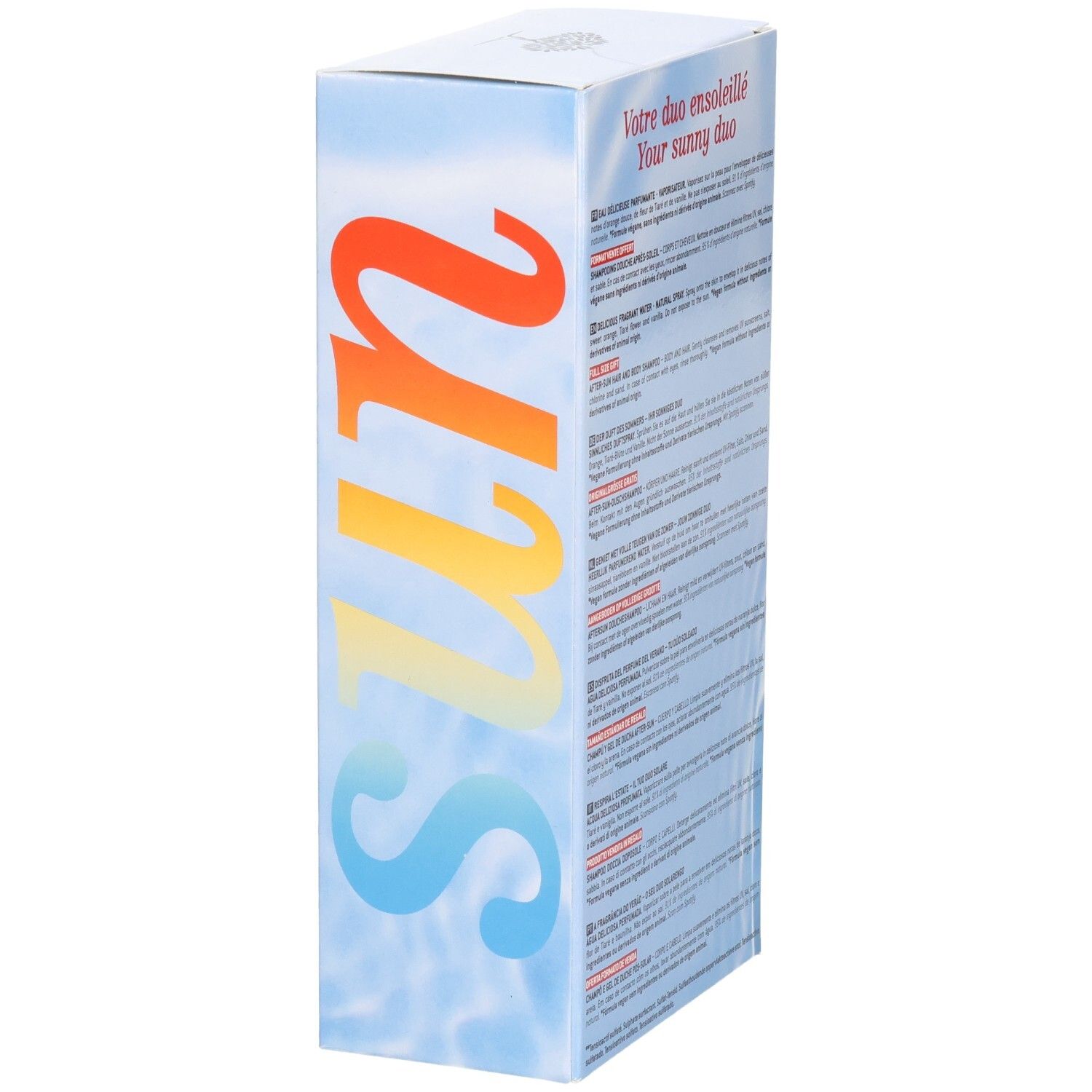 Seite des Nuxe Sun Sets mit vertikalem Schriftzug.