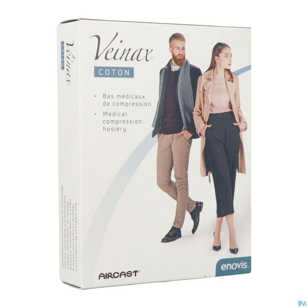 Boîte de bas de compression médicaux Veinax Coton. Homme et femme représentés. Marque Aircast et enovis.