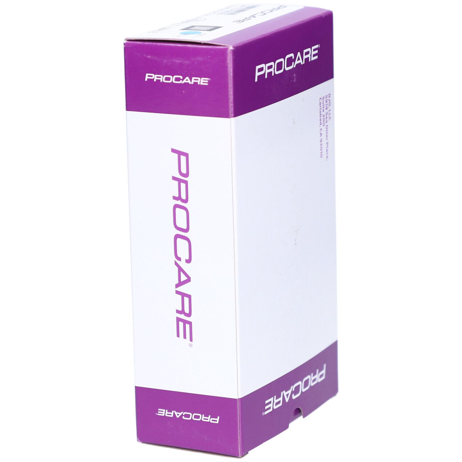 PROCARE-Verpackung. Weiß und lila. Text: PROCARE.