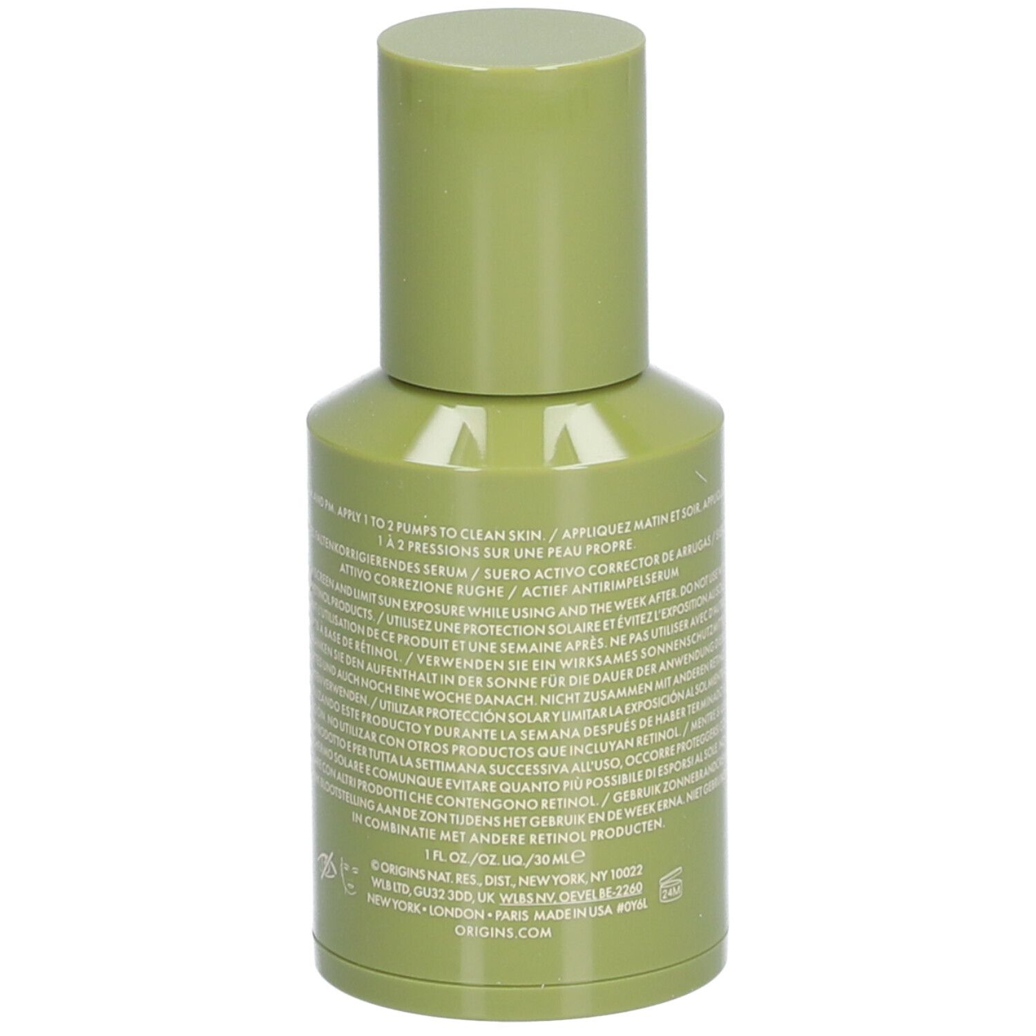 Grüne Flasche mit Text. Enthält Informationen zum Produkt, wie z.B. Anwendungshinweise und Inhaltsstoffe.