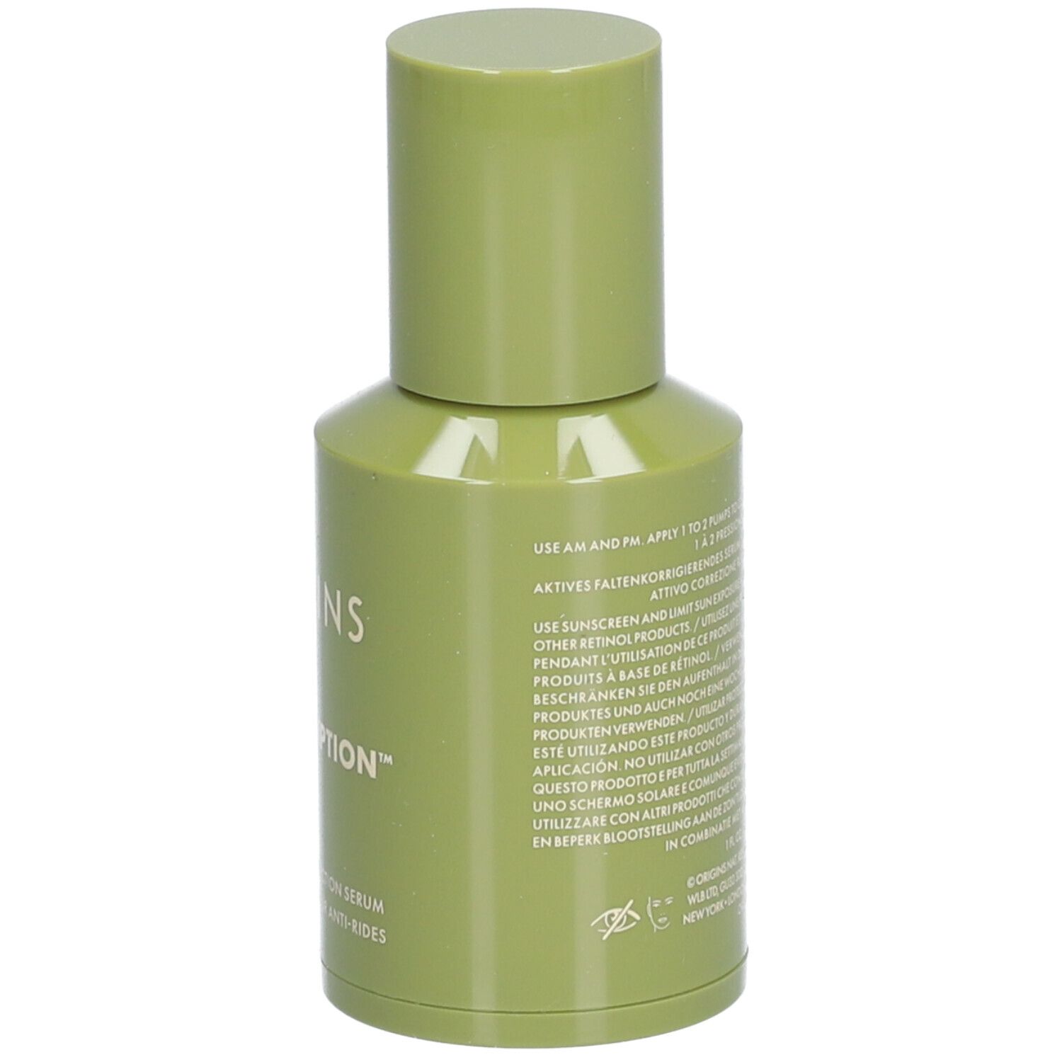 Grüne Flasche mit Text. Enthält Informationen zum Produkt, wie z.B. Anwendungshinweise und Inhaltsstoffe.