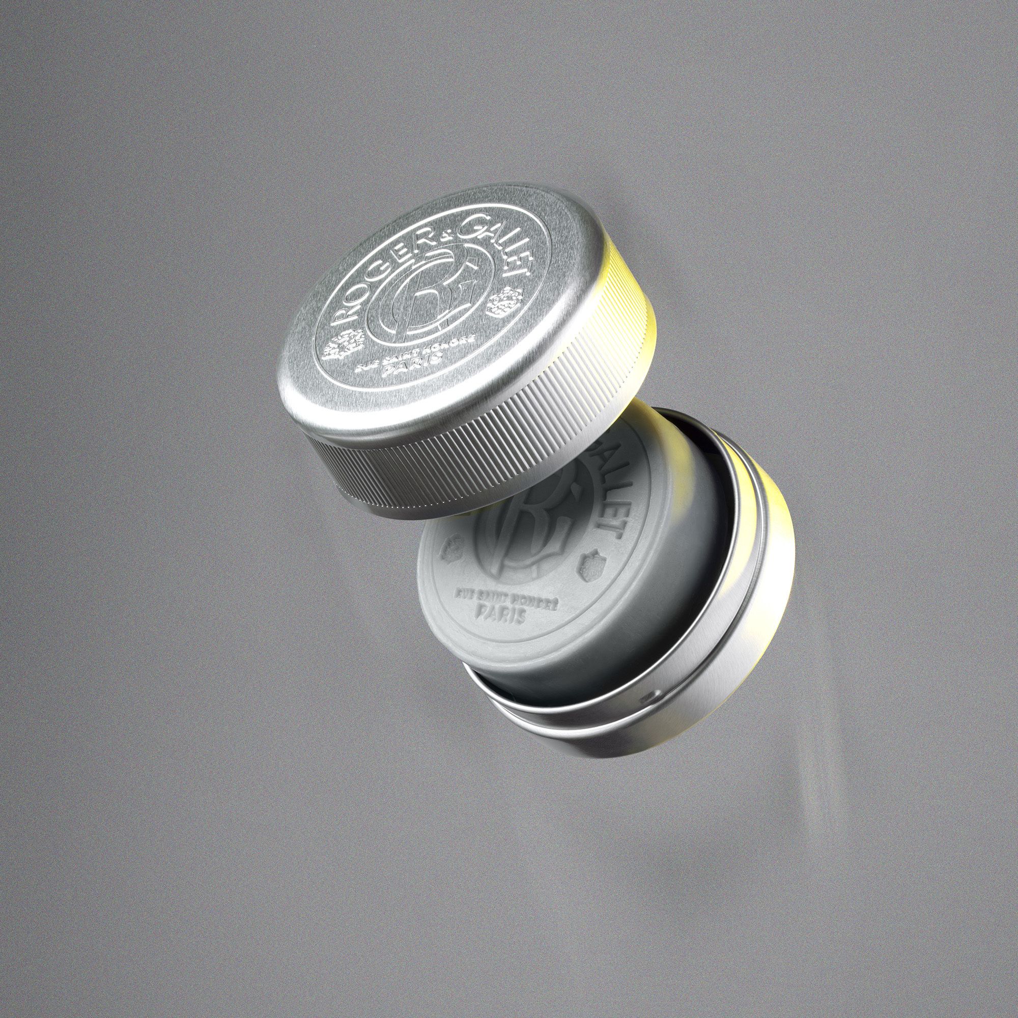 Boîte grise avec texte. "Roger & Gallet Cologne Twist" est écrit sur la boîte.