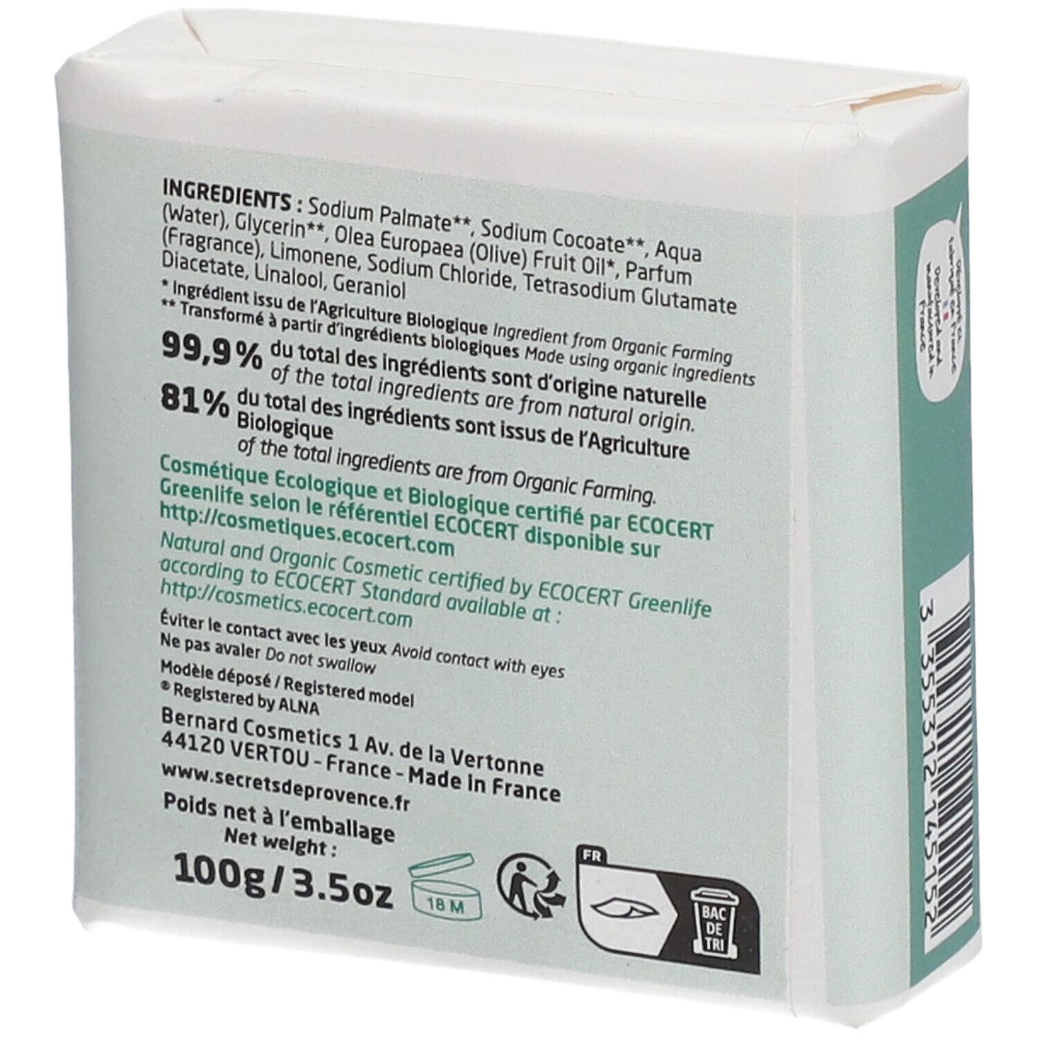 Secrets De Provence My Soap Bar Organic Olive Oil