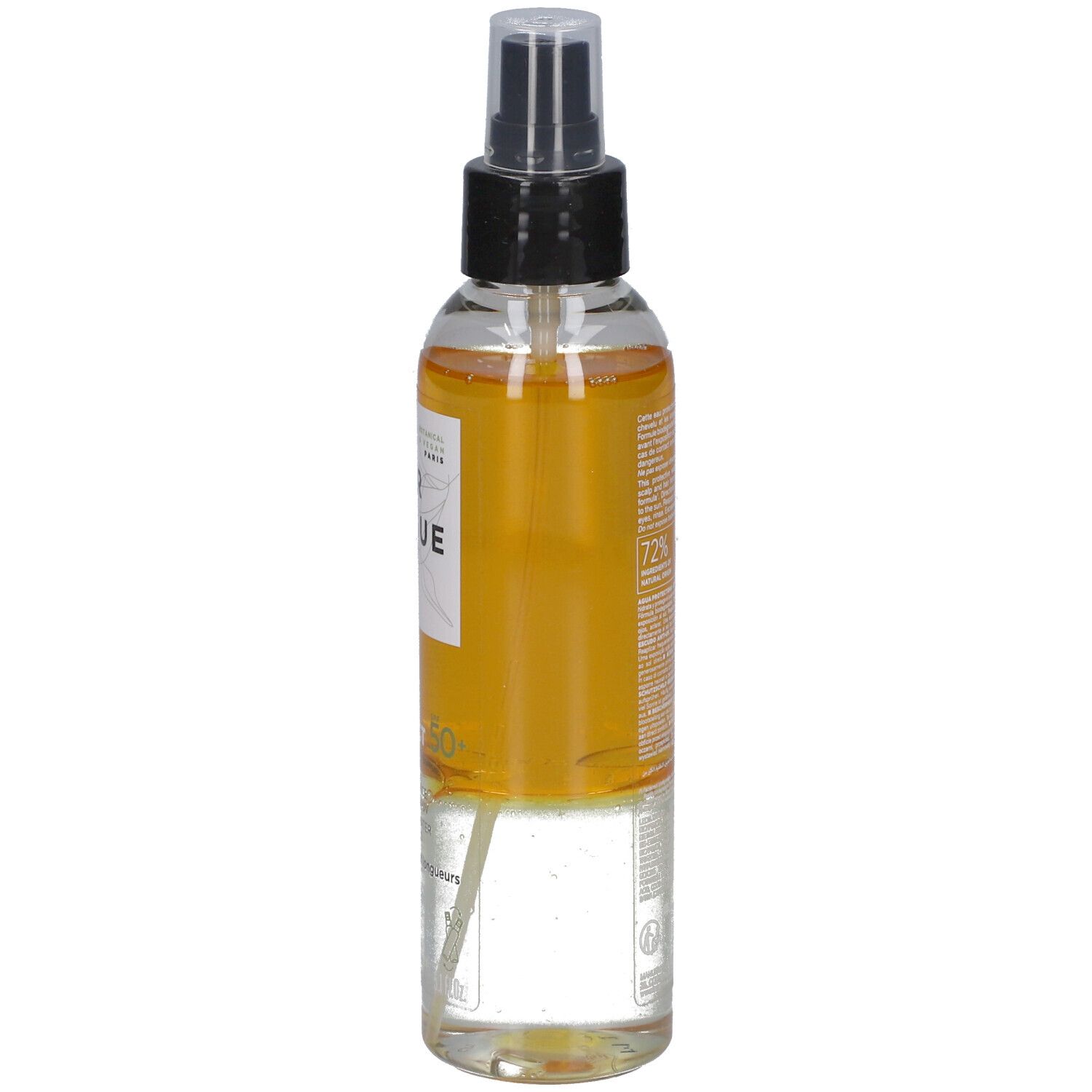 Transparente Flasche mit gelblicher Flüssigkeit und schwarzem Sprühkopf. Aufschrift: LAZARTIGUE, 72% Inhaltsstoffe natürlichen Ursprungs.