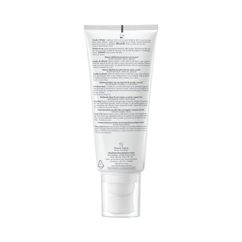 Tube blanc. Dos avec texte. Inscription: Eau Thermale Avène, XeraCalm A.D. Distributeur blanc.