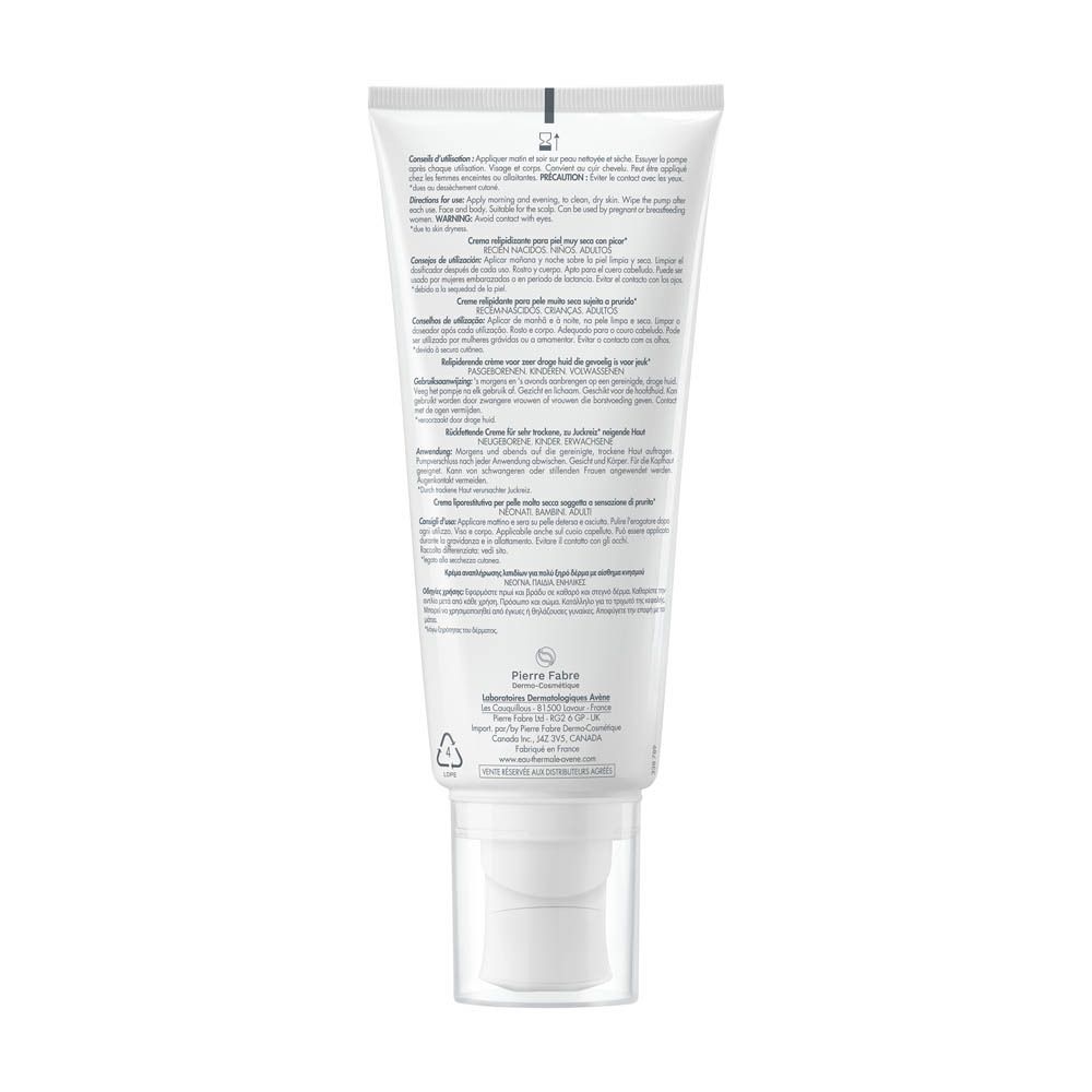 Rückseite einer Tube Avène XeraCalm AD Creme mit Anwendungshinweisen.