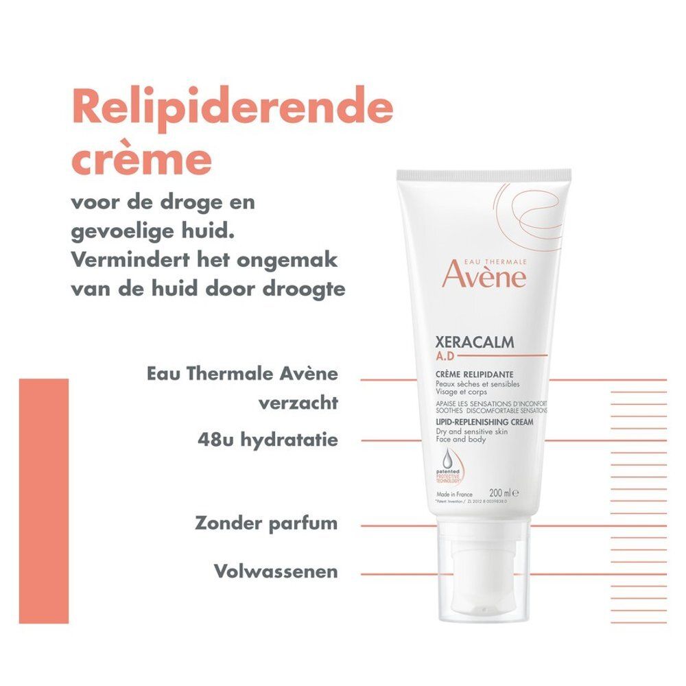 Avène XeraCalm AD Creme: Relipiderende crème voor droge, gevoelige huid.