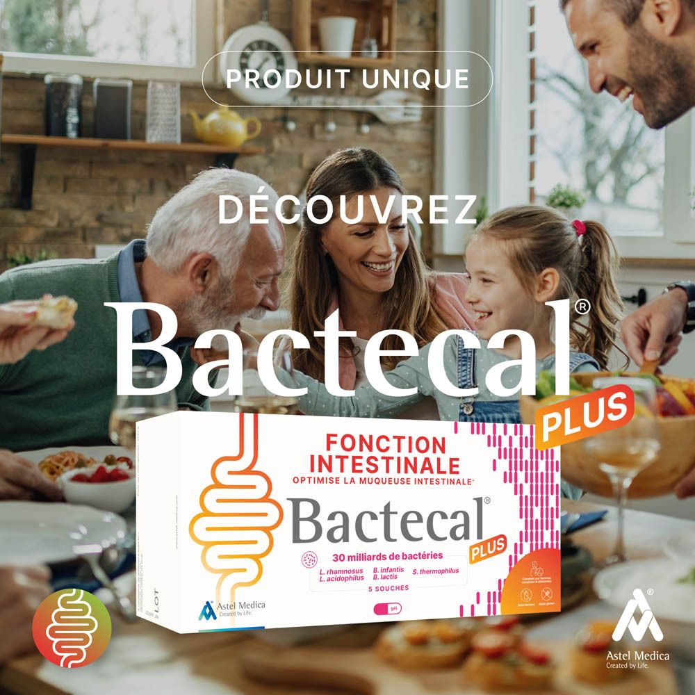 Emballage Bactecal Plus de côté, avec numéro de lot et détails.