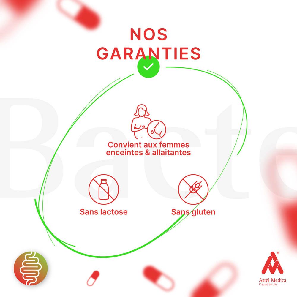 Bactecal Plus boîte de 30 milliards de bactéries, 5 sachets, Astel Medica, Fonction intestinale.