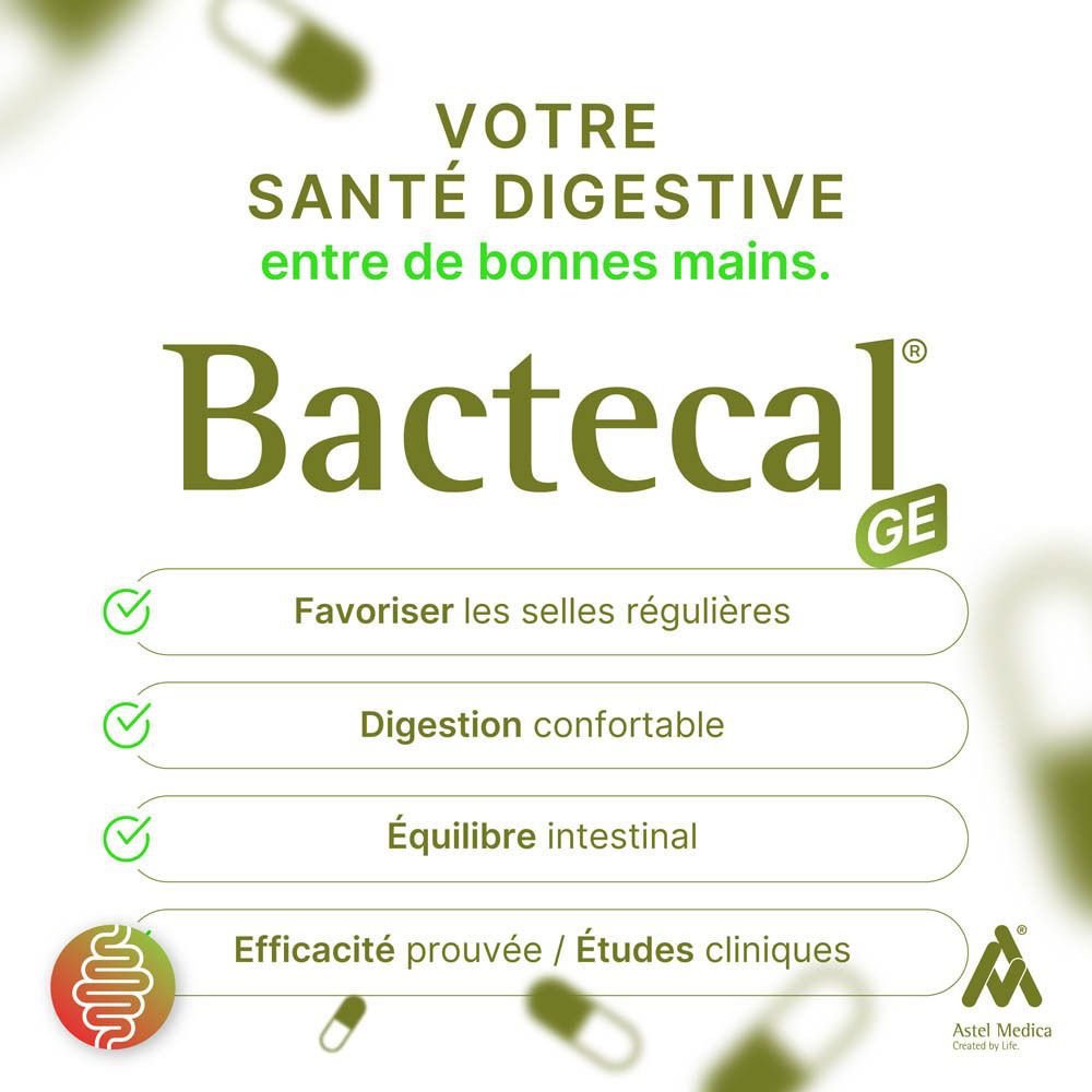 Bactecal GE: Boîte pour selles molles, 32 sachets, avec symbole intestinal.