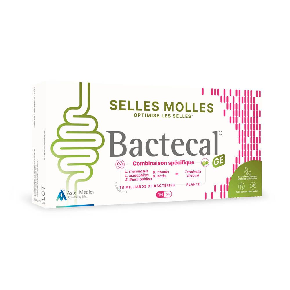 Bactecal GE boîte de 16 gélules pour selles molles, optimise les selles.